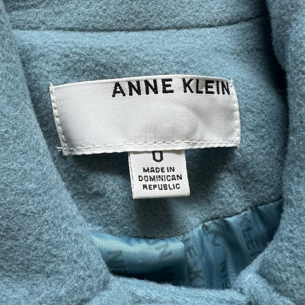 Anne Klein Seafoam Blue Full Length Cashmere Wool Blend Collar Coat Size 0 - Picture 4 of 16